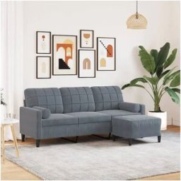 Clicnbuy Sofá de 3 plazas con taburete de terciopelo gris oscuro 180 cm