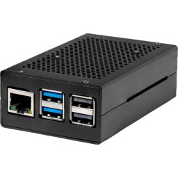 Funda Joy-iT RB-ALUCASEP5-01B para Raspberry Pi 5, Aluminio Negro con Ranura SD