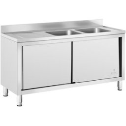 Fregadero de acero inoxidable - 2 cubas - Royal Catering - Acero inoxidable - 160 x 60 cm 10012136