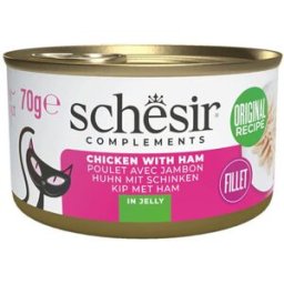 Schesir Adult Filetes de Pollo con Jamón en Gelatina Lata para Gatos 6 x 70 gr