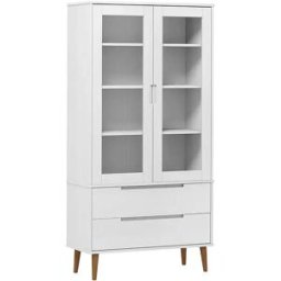 vidaxl Mueble vitrina MOLDE madera maciza de pino blanco 90x35x175 cm