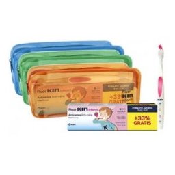 Kin Fluor- Infantil Pack pasta dentífrica fresa 75 ml+25 ml + cepillo dental + neceser