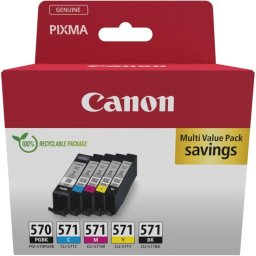Cartucho de Tinta Original Canon PGI-570BK + CLI-571 BK/C/M/Y Pack 5 Unidades