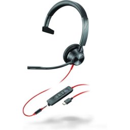 Auriculares Poly Blackwire 3315 con cable USB-C, jack 3,5 mm y Microsoft Teams, monoaurales negros