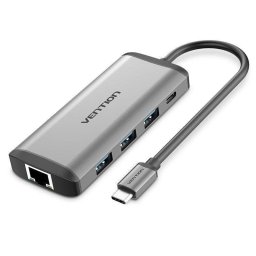 Adaptador USB-C Vention 8 en 1 HDMI 4K USB 3.0 RJ45 87W SD/TF Aluminio