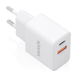 Cargador GaN Aisens 20W USB-C PD3.0 USB-A QC3.0 Blanco