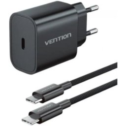 Cargador de pared Vention G17B0-EU 20W USB-C con cable Lightning Negro