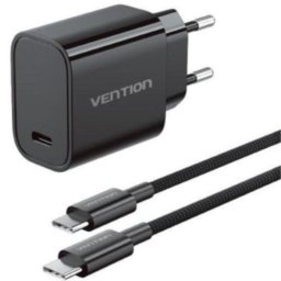 Cargador de Pared GaN Vention 30W USB-C con Cable de 1m Negro