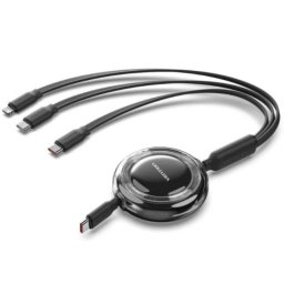 Cable USB Tipo-C Retráctil Vention 3 en 1 100W 480Mbps 1.1m Negro
