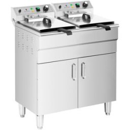 Royal Catering Freidora eléctrica doble - 2 x 16 L - 10.000 W - 400 V - grifo - zona fría - mueble bajo 10012010