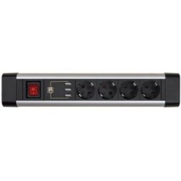 SIMON Base Múltiple Rotativa Con Fijación Para Mesa 4 Tomas 16A 250V + 3 Usb Con Cable 1,5M 3G1,5 En Aluminio .