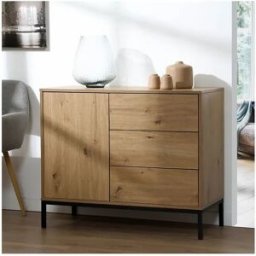 Calicosy Cómoda 1 Puerta 3 Cajones Decoración Roble L90 x H80 cm - LENNY