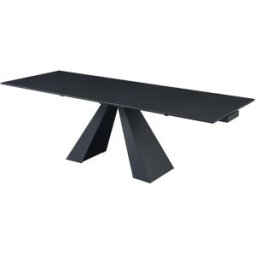 Unique Mesa extensible de comedor para de 6 a 10 comensales en vidrio templado, cerámica y metal - Efecto mármol negro - LOZIPA de Pascal MORABITO