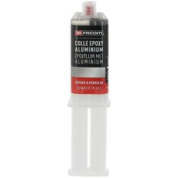 Facom Resina Epoxi Bicomponente Con Partículas De Aluminio En Jeringa 28 G, Para Reparar Y Rellenar Metal Y Otras Superficies, Con Punta Mezcladora Y Tapón Reutilizable