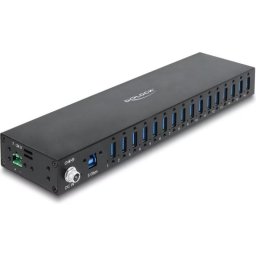 Hub Delock 16 puertos 5 Gbps modelo 60793 con ESD y montaje en carril DIN