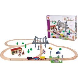 Juego de vías con puente Eichhorn de madera 55 piezas