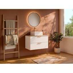Unique Mueble de baño suspendido con lavabo sobre encimera cuadrado - Blanco - A60 cm - AVORELI