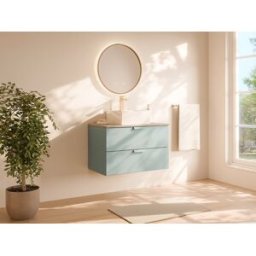 Unique Mueble de baño suspendido con lavabo sobre encimera cuadrado - Verde salvia - A80 cm - AVORELI