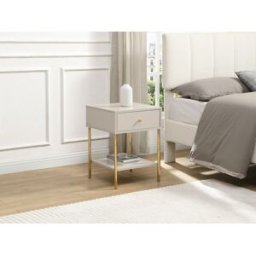 Unique Conjunto de 2 mesitas de noche con 1 cajón - MDF y metal - Beige y dorado - MILAVIA