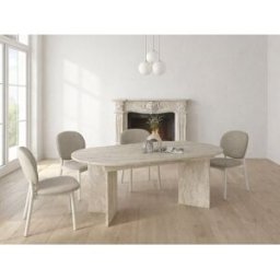 Unique Mesa de comedor extensible de 6 a 10 personas - Efecto travertino beige - TOPANIA