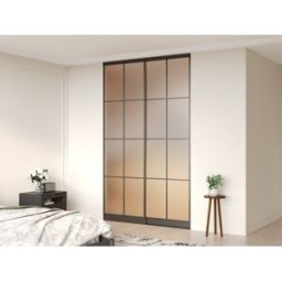 Unique Puertas de armario correderas de acero - Negro y vidrio templado translúcido - Alt. 250 x An. 130 cm - ALEPA