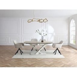 Unique Mesa de comedor extensible para 6 a 10 personas en vidrio templado, cerámica y metal - Efecto mármol beige - MALATA de Maison Céphy