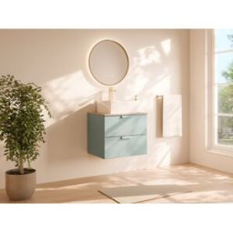 Unique Mueble de baño suspendido con lavabo sobre encimera cuadrado - Verde salvia - A60 cm - AVORELI