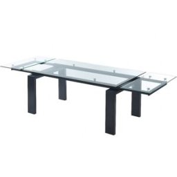 Unique Mesa de comedor extensible - Cristal templado y metal - Negro - 8 a 10 cubiertos - LUBANA
