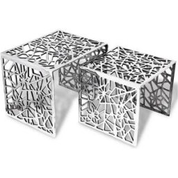 vidaxl Mesa auxiliar cuadrada aluminio plateada 2 unidades
