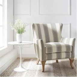 Dorel Home Silla decorativa en lino tejido con rayas grises