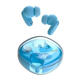 Auriculares Cool Fun inalámbricos Bluetooth Hi-Fi con pantalla LED, control táctil y estuche de carga celeste