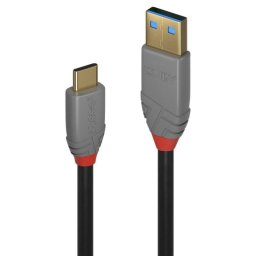 Cable USB Lindy 36910 0,5m USB C a USB A Macho chapado en oro 10 Gbit/s negro