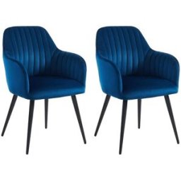 Unique Conjunto de 2 sillas ELEANA - Terciopelo y metal negro - Azul