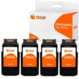 PcCom Essential Canon 545XL/546XL Cartucho Tinta Compatible Negro/Tricolor Pack 4 Unidades
