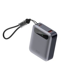 Ksix 10.000 mAh Power Bank, Carga Rápida 22.5 W PD, Carga Simultánea, Cable Convertible USB-C + Lazo, Pantalla LED, Negro