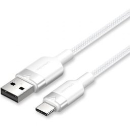 Cable USB-C Vention CTNWH 2.0/60W/3A/480Mbps/2m Blanco Trenzado Niquelado