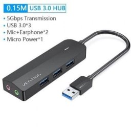 Hub Vention 3 puertos 500 Mbit/s modelo CHIBB con tarjeta de sonido externa