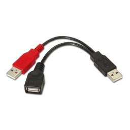 Cable USB 2.0 Aisens A101-0030 2× USB-A Macho + USB-A Hembra 15cm Negro Rojo