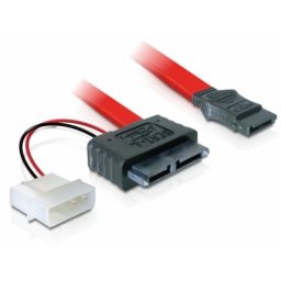 Cable SATA DELOCK Slimline hembra con alimentación 2 pines 0,3 m rojo