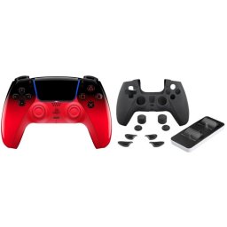Mando PlayStation 5 SONY DualSense HyperPop Collection Inalámbrico Techno Red + Indeca Controller PREMIUM PACK Cargador y Accesorios para PS5 USB-C Negro