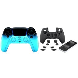 Mando PlayStation 5 SONY DualSense HyperPop Collection Inalámbrico Rythm Blue + Indeca Controller PREMIUM PACK Cargador y Accesorios para PS5 USB-C Negro 11012214 + 10977296