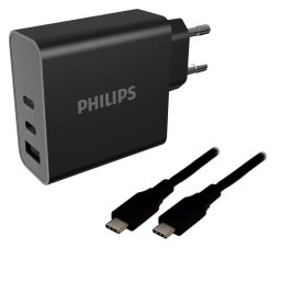 Cargador Philips 65W con 2 puertos USB-C y cable 2m GaN