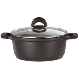 Gsw Silcoguss Cazo De 28 Cm De Aluminio Fundido Antiadherente Sin Ptfe, Apto Inducción, 7 L, Marcas Interiores, Asas Con Silicona, Tapa De Vidrio Con Salida De Vapor, 2 Piezas