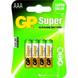 Pilas GP Batteries Super Alcalinas AAA 1.5V Pack 4 Unidades