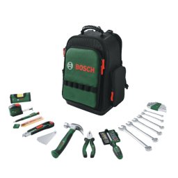 Bosch Mochila De Herramientas 60 Piezas Con Cinta Métrica 3 M Y Navaja 18 Mm, Organización Con Numerosos Compartimentos, Base Plástica Impermeable Y Correas Ergonómicas Ajustables