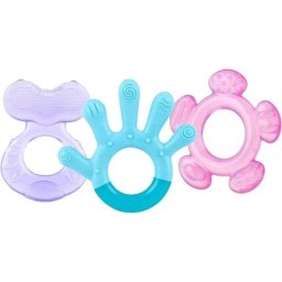 Set Mordedores 3 Etapas Nûby 3 Piezas Silicona Blanda Apto Frigorífico Azul Morado Rosa