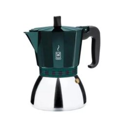 Cafetera italiana BRA 6 tazas cuerpo aluminio base acero inoxidable verde