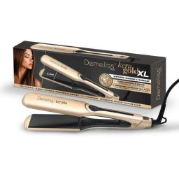 Plancha de Pelo Cerámica Turmalina Saint Algue Demeliss Kera Gold XL 230ºC 14 Ajustes Placas Anchas Pantalla Beige Dorado