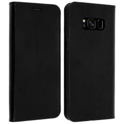 Avizar Funda Libro Cartera de Cuero Negra para Samsung Galaxy S8