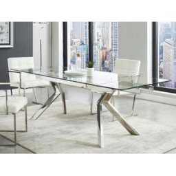 Unique Mesa de comedor extensible VELIKA - Cristal templado y metal - 6 a 8 comensales